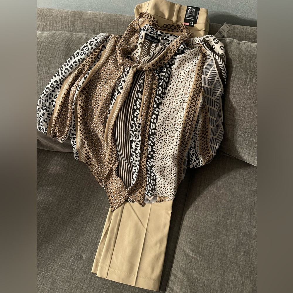 NY & Company - Brand new Khaki Pants & Tie blouse set